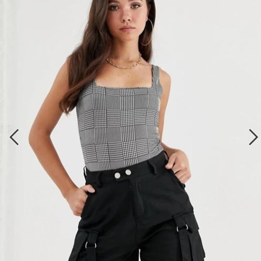 NWT Missguided body with square neck in grey check